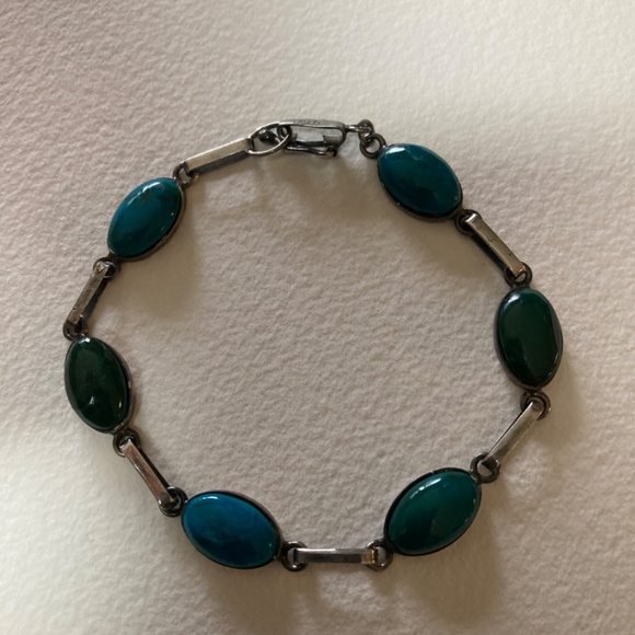 950 Silver Chrysocolla Blue Stones Vintage  Bracelet - Picture 6 of 7